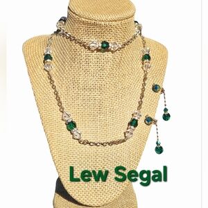 Vtg Lewis Segal Green and Gold Crystal Parure
